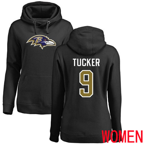 Baltimore Ravens Black Women Justin Tucker Name and Number Logo NFL Football #9 Pullover Hoodie Sweatshirt->baltimore ravens->NFL Jersey